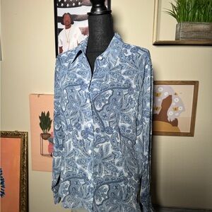 New York & Company Blue Paisley Dress Shirt